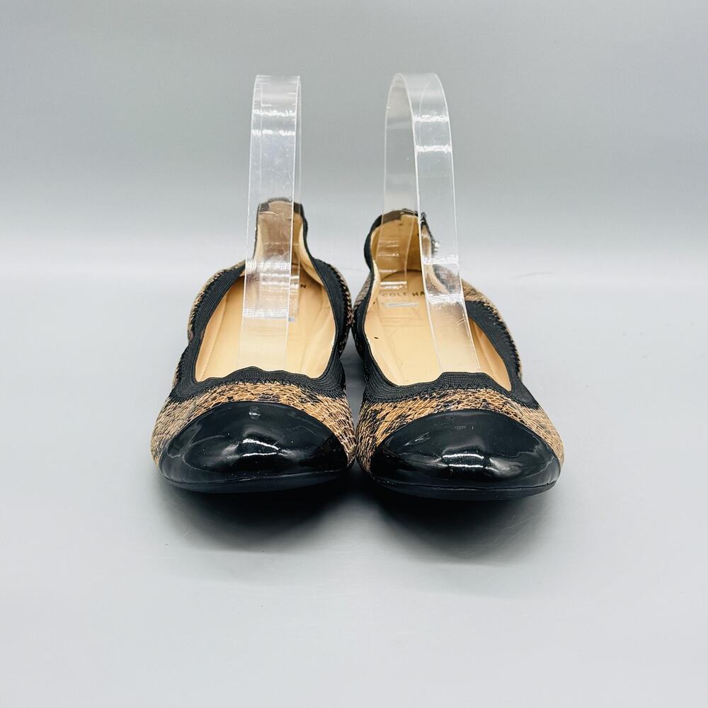 Cole Haan Shoes Womens 8.5 Brown Black Snake Print Ballet Flats Cap Toe Slip On - Picture 3 of 12